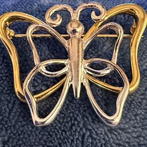 Elegant Gold and Silver Butterfly Brooch